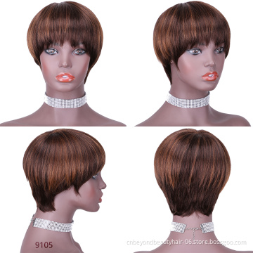 machine made hair wigs Human Hair Short Pixie Wigs for Women Human Hair Cut Short Wig with bangs